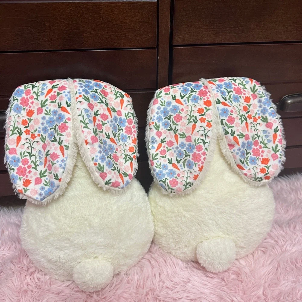 White Colored Faceless Floppy Ears Bunny Plush Pillow Set Floral Ears 13”